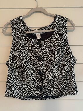 Vintage Express Black & White Leopard Print Button Vest Women’s Size 13/14
